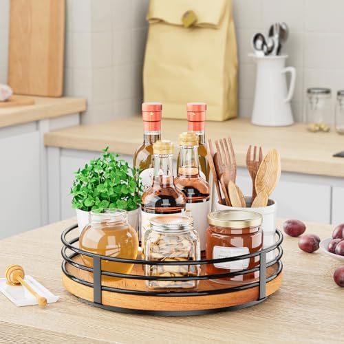 Wood Lazy Susan Turntable Organizer - 11" Round Wooden Lazy Susan for Cabinet Kitchen Countertop Dining Table Pantry Cupboard Bathroom Coffee Bar Spice Storage Home Decor