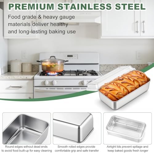 TeamFar Loaf Pan for Baking Bread, 9 x 5 Inch Bread Pan with Lid, Set of 3