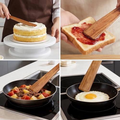 2Pcs Non Toxic Flat Thin Wood Spatula for Cooking Utensil Cast Iron Scraper