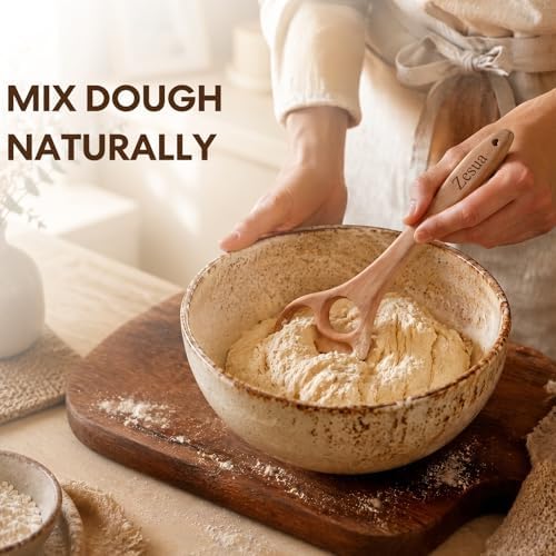 Wooden Dough Whisk Set, One-Piece Solid Beech Wood Danish Sourdough Whisks