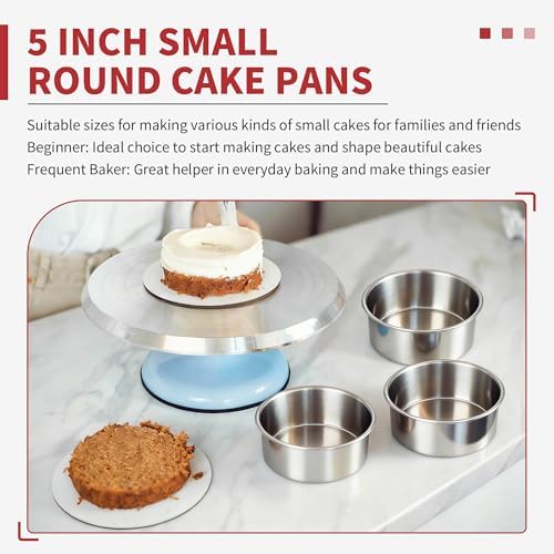 TeamFar 5 Inch Cake Pan Set of 6, Stainless Steel Small Layer Cake Pans Tin