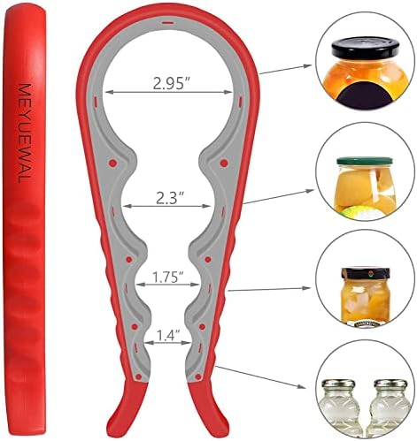 Jar Opener, 5 in 1 Multi Function Can Opener Bottle Opener Kit with Silicone Handle Easy to Use for Children, Elderly and Arthritis Sufferers (Apple Red）