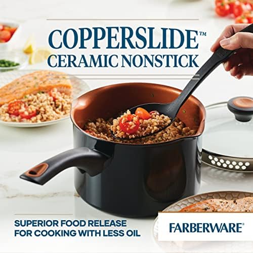 Farberware Glide Copper Ceramic Nonstick Straining Sauce Pan, 3-Quart