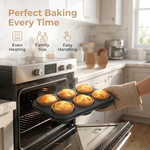Artcochan 2 Pack Jumbo Muffin Pan with 50 Cupcake Liners, Extra Large 6 Cup Nonstick Carbon Steel Cupcake Pan, Jumbo Muffin Tin for Baking Supplies