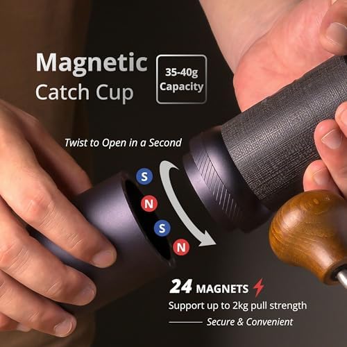 1Zpresso J-Ultra Manual Coffee Grinder Iron Gray, Conical Burr, Foldable Handle, Magnet Catch Cup Capacity 40g, Numerical Adjustable Finely Setting, Faster Grinding Efficiency Ideal for Espresso