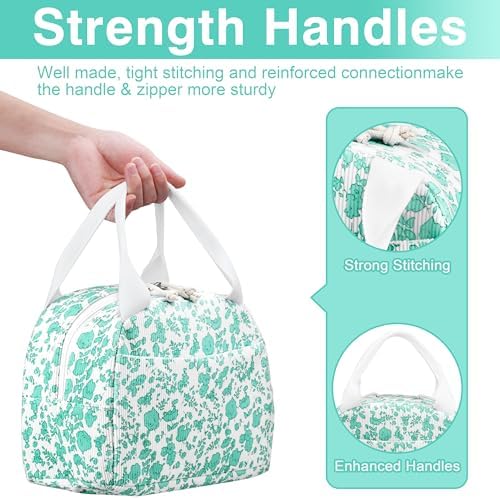 TESAFNG Lunch Bag - Insulated Lunch Box for Women, Reusable Large Capacity Cooler Bag for Adult, Small Leakproof Cute Corduroy Lunch Tote for Work Office Travel Picnic (Corduroy Teal-Flower)