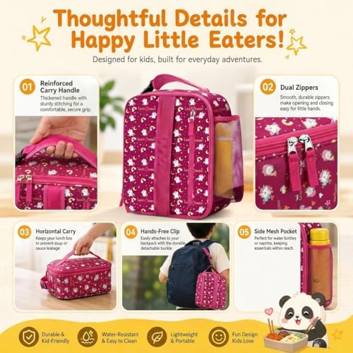 Lunch Box Kids,Cute Cartoon Insulated Lunch bag for Kids Boys Girls Portable Lightweight Small Lunchbox Special Design for school Picnic Outdoor