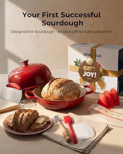 5QT Enameled Cast Iron Sourdough Bread Oven & Starter Kit, Red