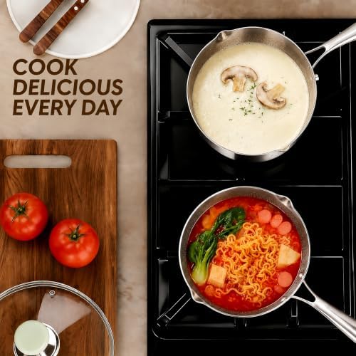 Titanium Saucepan with Lid, No Coating Non-Stick Titanium Pot（1.5 QT)