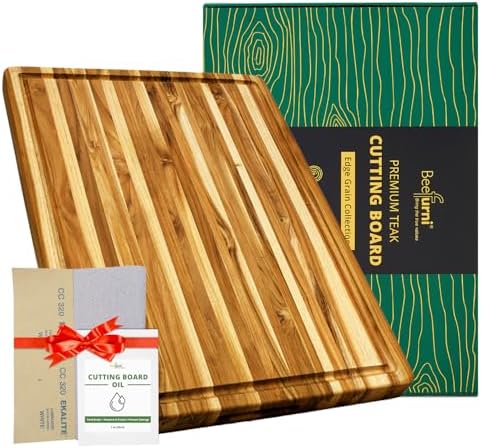 BEEFURNI Large Teak Wood Cutting Board with Juice Groove (24x18x1.5", XL)