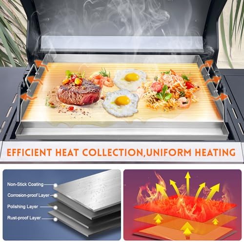 GGC Universal Griddle for Gas Grills, 25" x 16" Flat Top Griddle Plate for Gas Stove, Stainless Steel Griddle for Camping Stove, Nonstick Cooking Griddle for Charcoal, Tailgating, Parties