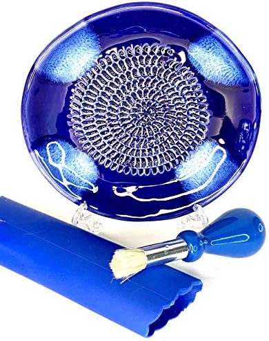 BonCera, Premium Ceramic Garlic Grater Plate Set - Blue Cross Glazed