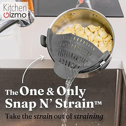 Kitchen Gizmo Snap N' Strain - Silicone Pasta Strainer Clip-On for Pots and Pans - Heat Resistant Colander for Vegetables and Noodles - Kitchen Gadgets for Cooking - Space-Saving Design - Gray