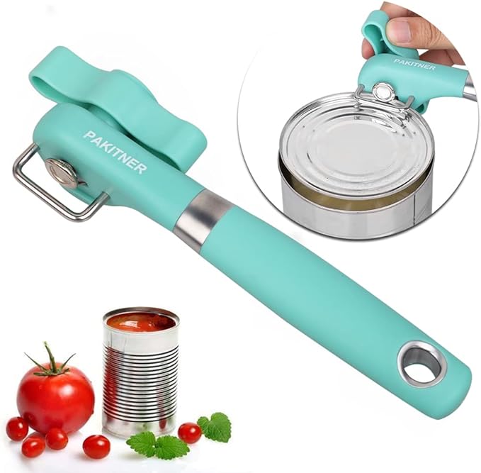 PAKITNER- Cut safe Manual can opener smooth edge - handheld Side cut can opener, Ergonomic Smooth Edge, Food Grade Stainless Steel Cutting Can Opener for Home, Kitchen & Restaurant, Green