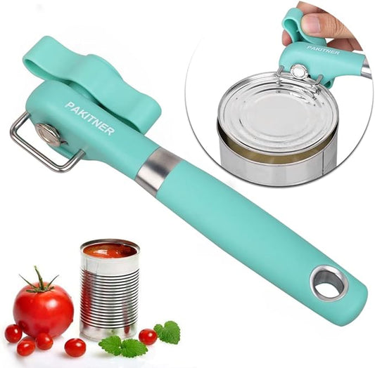PAKITNER- Cut safe Manual can opener smooth edge - handheld Side cut can opener, Ergonomic Smooth Edge, Food Grade Stainless Steel Cutting Can Opener for Home, Kitchen & Restaurant, Green