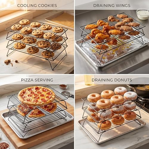 Cooling Racks for Baking, 3-Tier Stackable Wire Cooling Rack Set 10"x15.8",Heavy Duty Oven Safe Rust-Resistant Wire Rack for Cookie Sheet Roasting Grilling, Dishwasher Safe