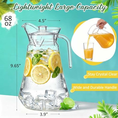 Tessco 6 Pcs Plastic Pitchers 60 Oz Clear Water Beer Jug Large,Modern