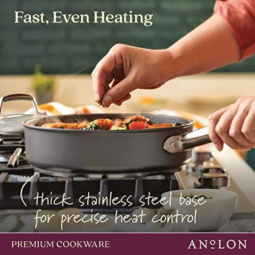 Anolon Accolade Forged Hard Anodized Nonstick Deep Frying Pan / Skillet with Helper Handle and Lid, 12 Inch - Moonstone Gray
