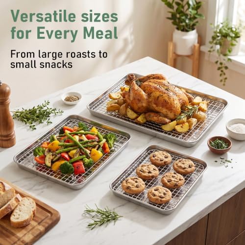 Homikit Baking Sheet with Wire Rack Set (3 Pans + 3 Racks), 16/12/9 Inch