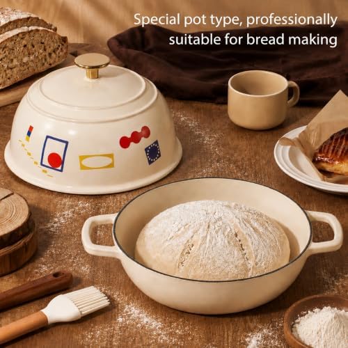 CAROTE Cast Iron Dutch Oven Pot with Lid, 5QT Round Bread Oven, Bonjour
