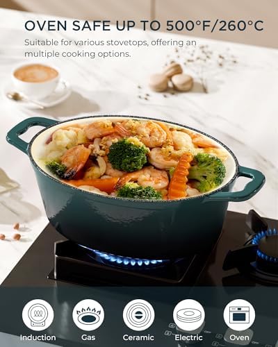 Enameled Cast Iron Dutch Oven - 9.3QT Dutch Oven Pot with Lid & Cotton Potholders - Heavy-Duty Non Stick Casserole Pot for Braising, Stews, Roasting, Baking, Suitable for All Stovetops, Bottle Green