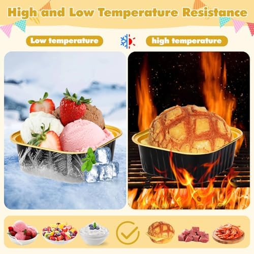 selizo 60 Pack 10oz Mini Disposable Cake Pans with Lids, Aluminum Foil Square Baking Cups, 4.4x4.4 Large Baking Cake Tins Cup Cake Containers with Lids for Individual Cakes, Black