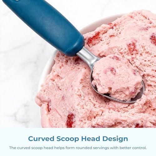 OOU Ice Cream Scoop, Stainless Steel Dessert Scoop with Premium Zinc Alloy Construction, Comfortable Ergonomic TPE Non-Slip Grip Handle, Blue