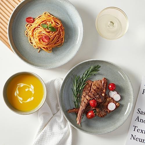 Pokini Stoneware Dinnerware Sets for 6, 18pcs Plates and Bowls Sets Dishes