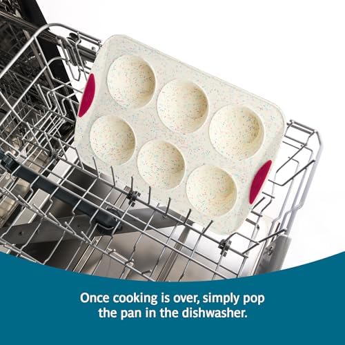 Trudeau Structure White Confetti 6-Cup Jumbo Muffin Pan – Premium Steel-Reinforced Silicone Bakeware, Nonstick BPA-Free Cupcake & Muffin Mold – Oven, Freezer & Dishwasher Safe