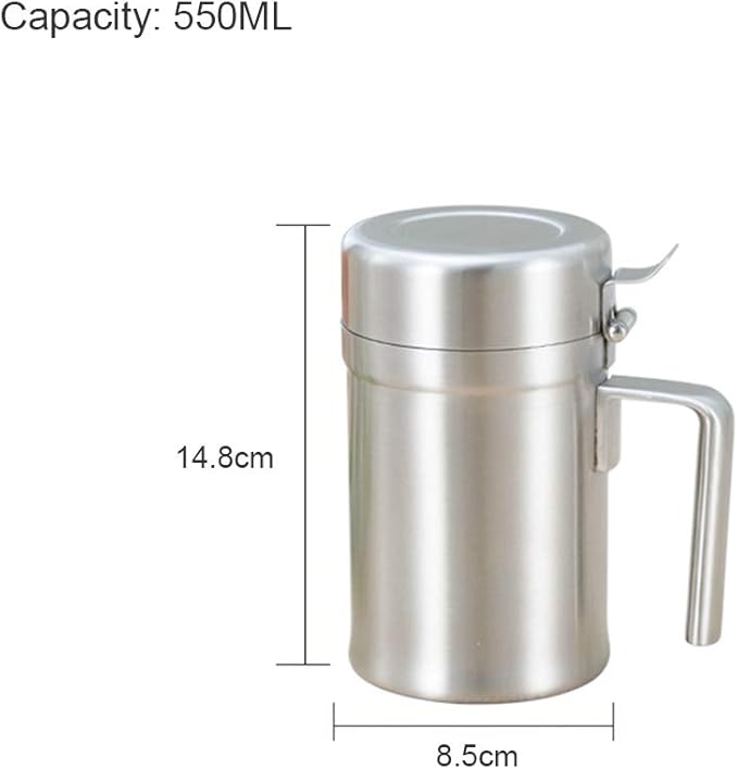 Olive Oil Dispenser, 550ML Stainless Steel Bottle with Lid, Leak Proof, Salad Dressing Storage, Cooking & BBQ