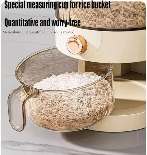 Peaoop 22LBS Rice Dispenser, Large Grain Container Storage with Lid Measuring Cylinder Household Cereal Dispenser Bucket for Kitchen Soybean Corn (22lb)