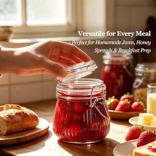 ComSaf Small Ribbed Glass Jars with Airtight Lids 17 oz 6 Pack Wide Mouth