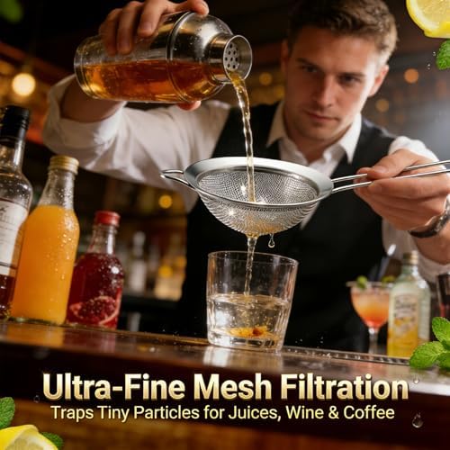 Anaeat Fine Mesh Strainers - Premium Stainless Steel Colander Sieve Sifters, with Durable Mesh and Sturdy Handle, Excellent for Sifting Dry ingredients, Flour, Pastas, Rice, Tea (3.94"）