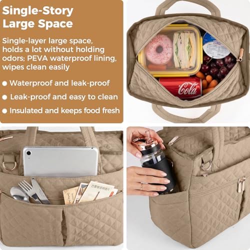 Large Lunch Box for Women, Insulated Lunch Bag for Work, Beige