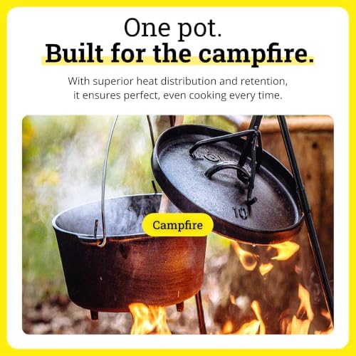 Lodge Pre-Seasoned Cast Iron Deep Camp Dutch Oven with Lid, 5 Quart