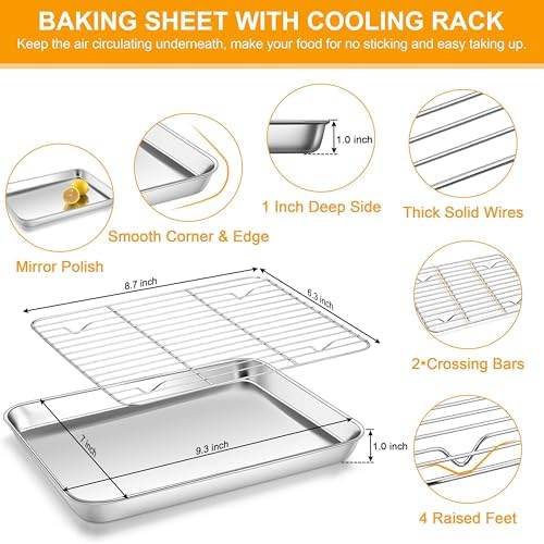 Homikit 9x7 Inches Mini Stainless Steel Baking Sheet with Cooling Rack Set