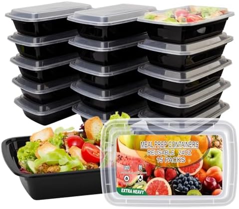 Ezalia 15 Pack Meal Prep Containers Reusable 24oz, Plastic Food Prep Containers, Leakproof To Go Food Containers with Lids, BPA-Free, Microwave/Dishwasher/Freezer Safe