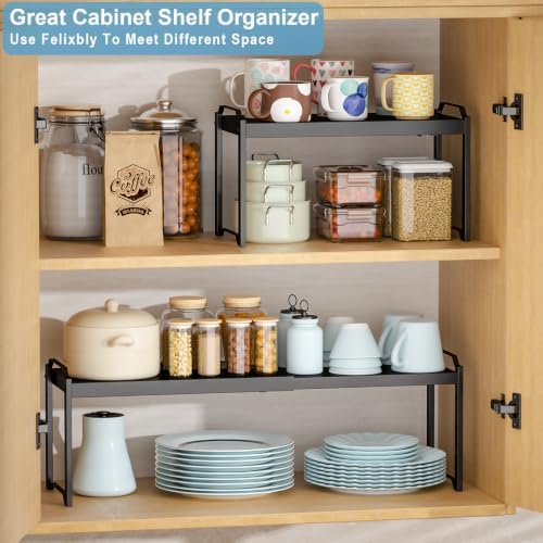 Expandable Cabinet Shelf Organizer, Metal Kitchen Countertop Storage Shelf