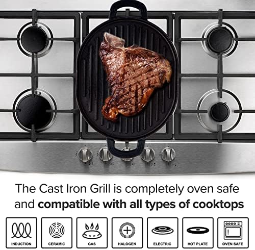 Nuwave Cast Iron Grill Pan, 12.4" x 10.2", Pre-Seasoned, Induction-Ready