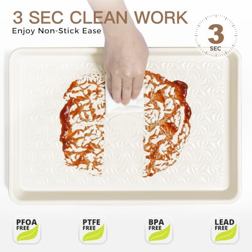 HONGBAKE Ceramic Coated Baking Sheet Pan Set of 3 with Floral Texture