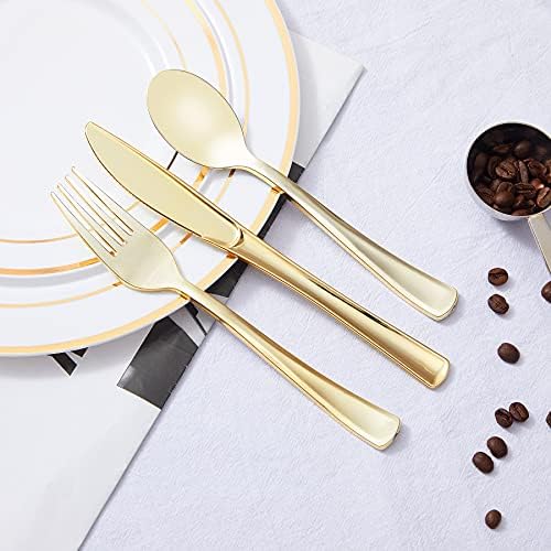 N9R 300PCS Gold Plastic Silverware, Disposable Plastic Cutlery/Utensils