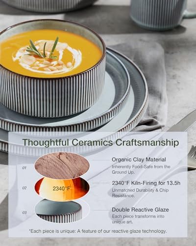Famiware Star Stoneware Dinnerware Sets with Pasta Bowls, 16pc Dishes for 4
