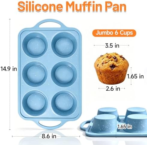 Jumbo Muffin Pan, Metal Reinforced Frame 6-Cup Large Silicone Cupcake Pan
