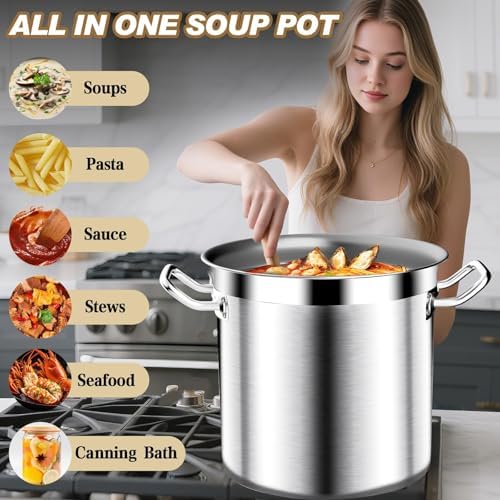 Stockpots 40QT Large Stock Pot - Stainless Steel Stockpot with Lid, Heavy Duty Tri-Ply Bottom Commercial Grade Soup Pot for Cooking Soup Stew Big Pot for Boiling Canning Pot, Deep Cookware