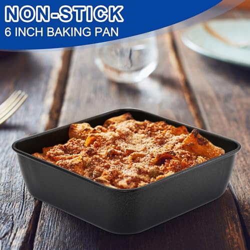 E-far 6 x 6 Inch Square Baking Cake Pan, Nonstick Small Baking Pan Set of 2