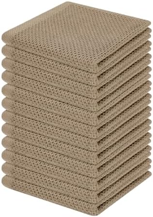 Homaxy 100% Cotton Waffle Weave Kitchen Dish Cloths 12-Pack, Tan