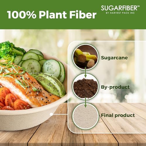 32oz Compostable Paper Bowls Disposable Round Natural Soup Bowls, 500 Count