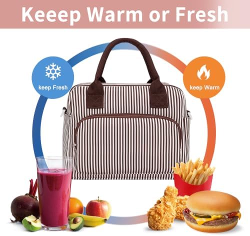 GASSDA Lunch Box for Women Insulated Lunch Bag Women Adult Cute Lunch Bags Reusable Lunchbox Cooler Tote Bag for Work Picnic (Coffee with white stripes)