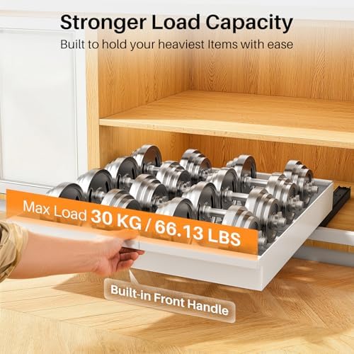 Pull out Cabinet Organizer, 4-Pack Expandable(13.6"-24") Silde out Drawers with Raising Pad for Framed Cabinets, Adjustable Full-Extension Adhesive Roll out Shelves for Kitchen Pantry Home Pot and Pan