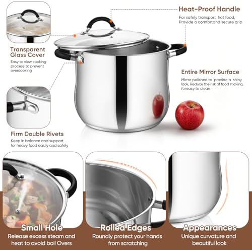 P&P CHEF 10 Quart Stainless Steel Stock Pot, Cooking Pot with Visible Lid